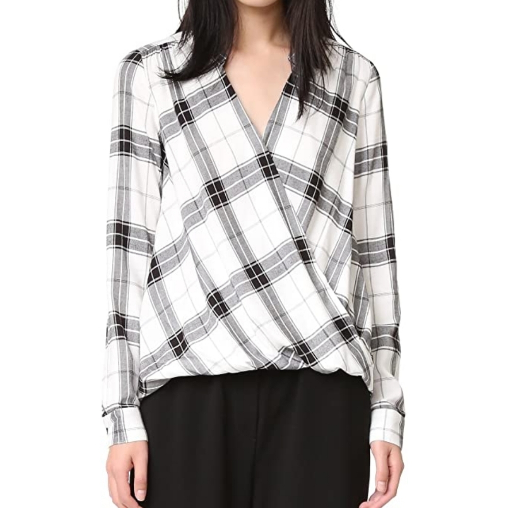 Splendid women's long Surplice Plaid Shirts